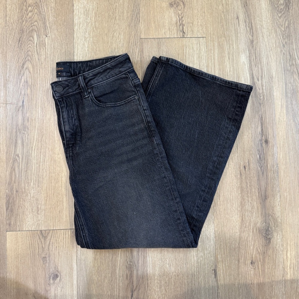 Quince Bella Stretch Organic Cotton Tencel Wide Leg Jeans Faded Black Size 30